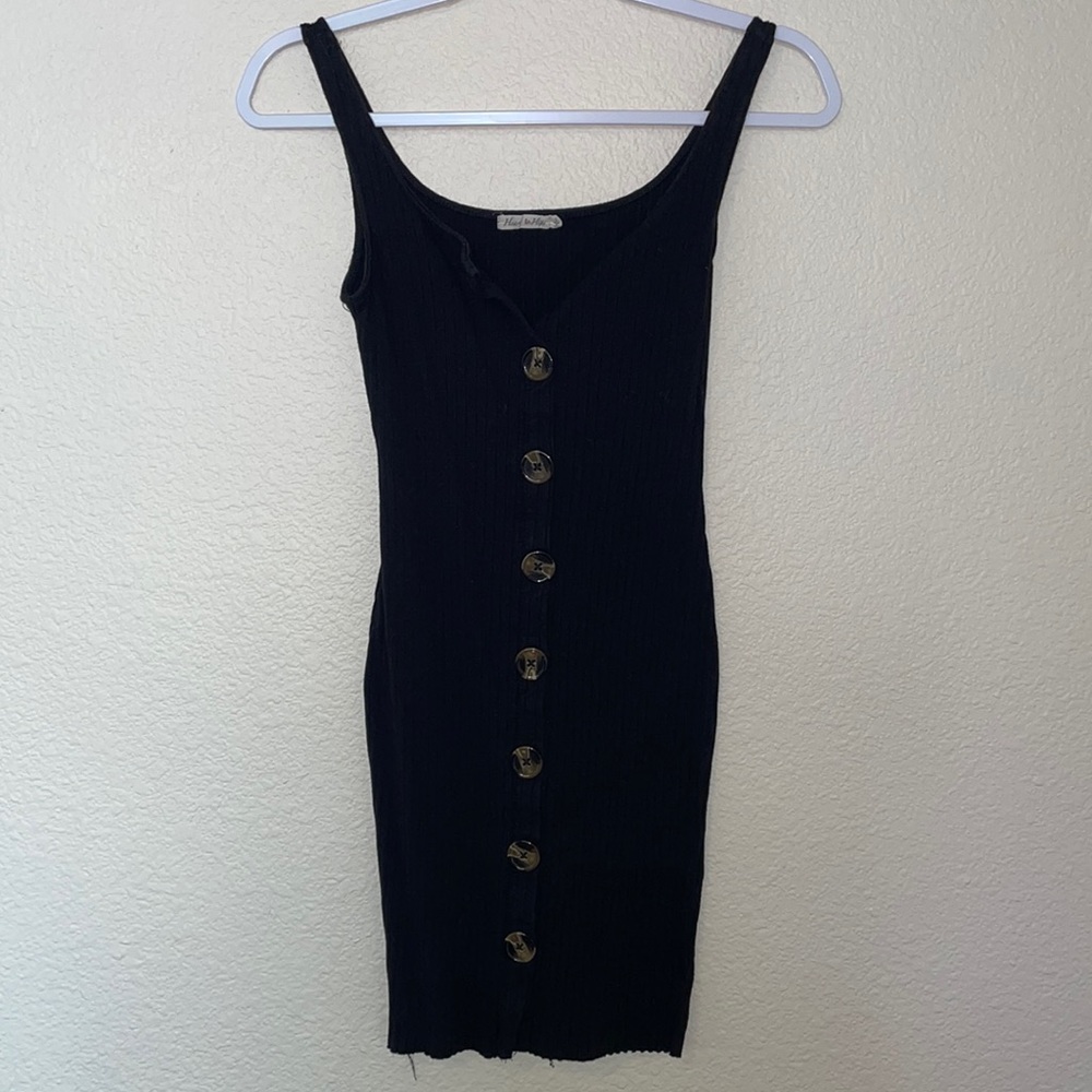 Black button mini dress